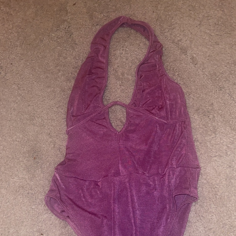 Shein bodysuit purple low neck
